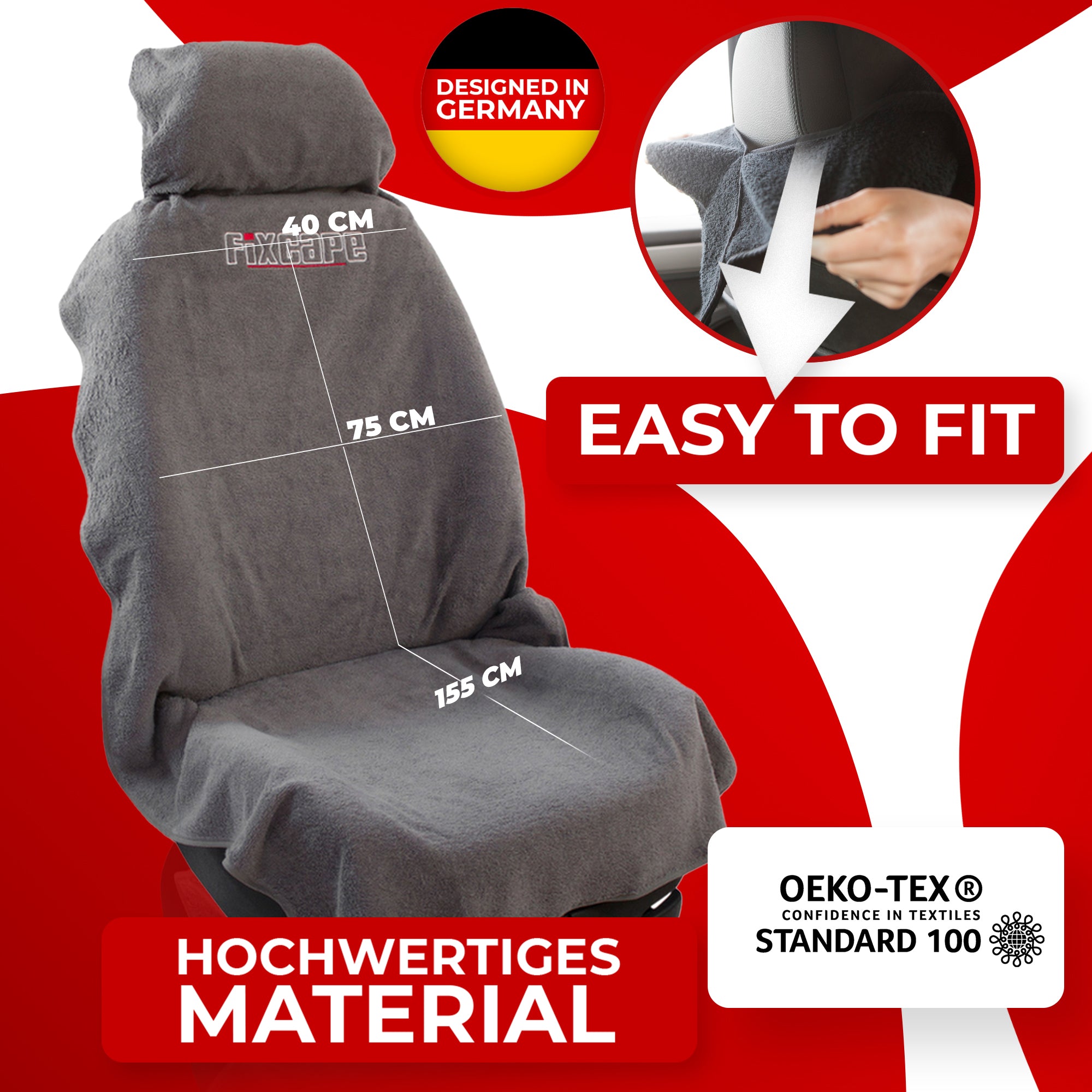 fixcape Autositzbezug aus Baumwolle Auto-Sitzschoner universal grau