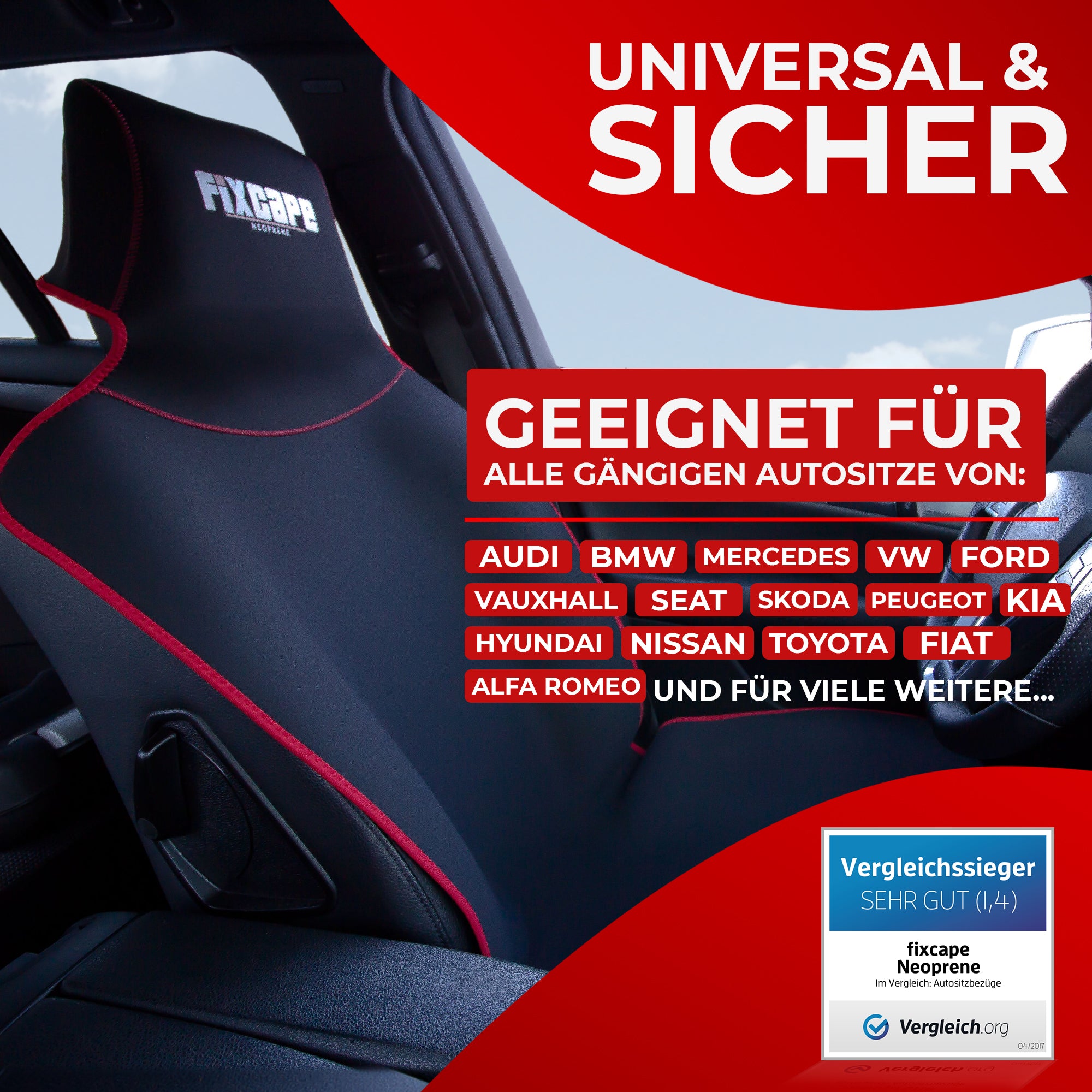 fixcape Autositzbezüge aus Neopren Auto Sitzschoner universal (rot)