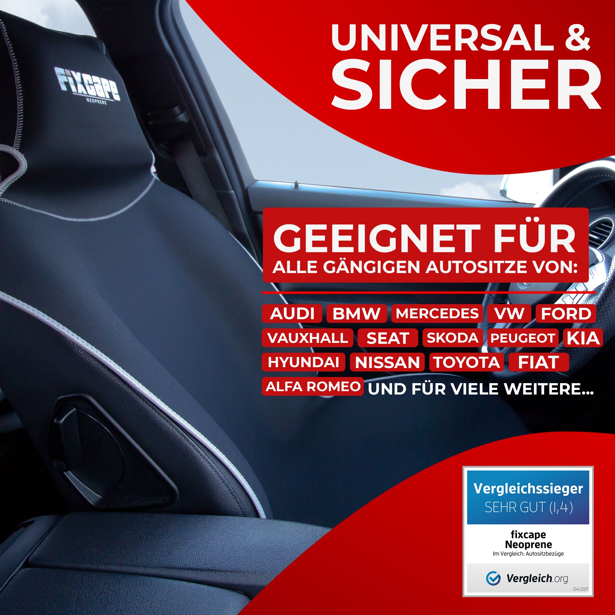fixcape Autositzbezüge aus Neopren Auto Sitzschoner universal (grau)