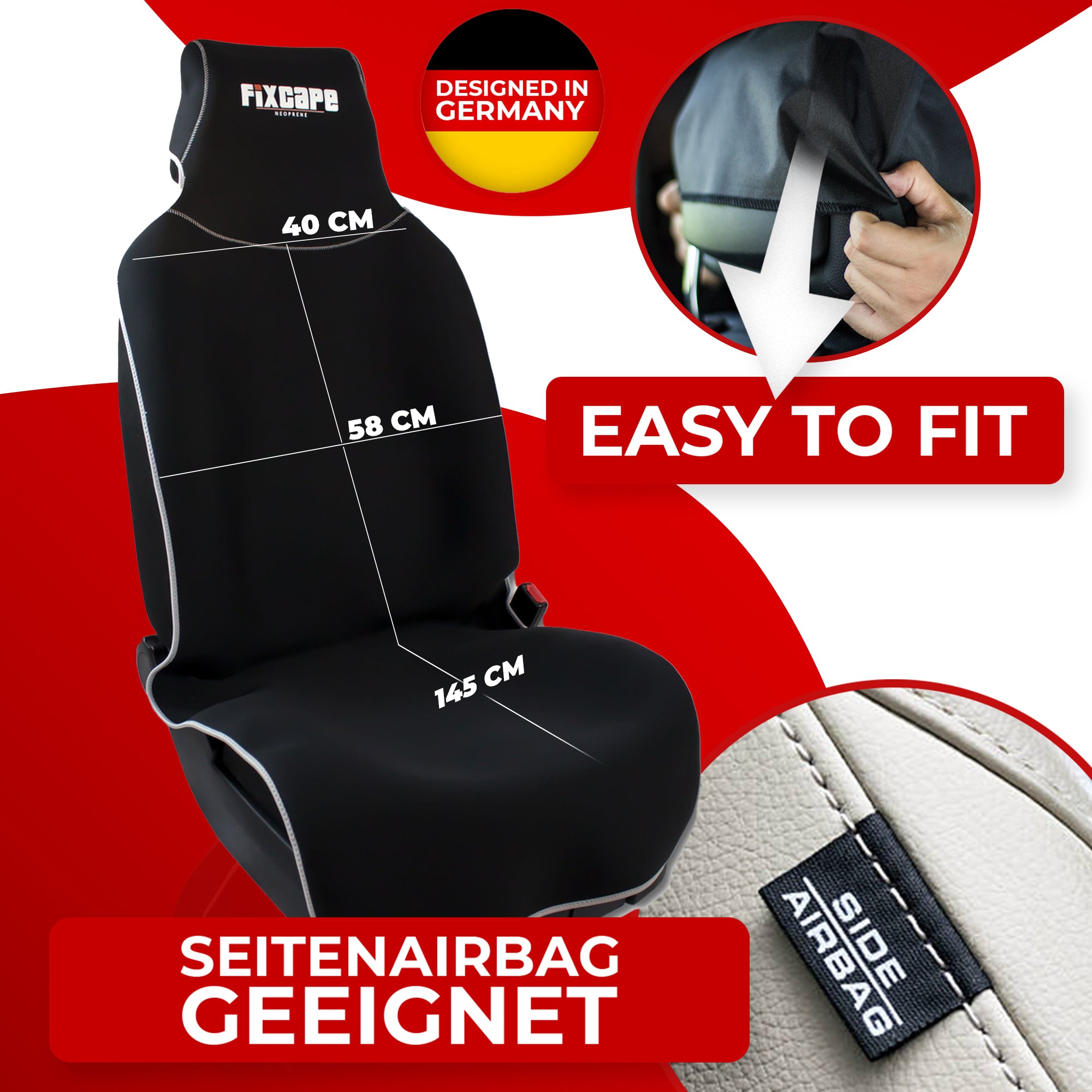 fixcape Autositzbezüge aus Neopren Auto Sitzschoner universal (grau)