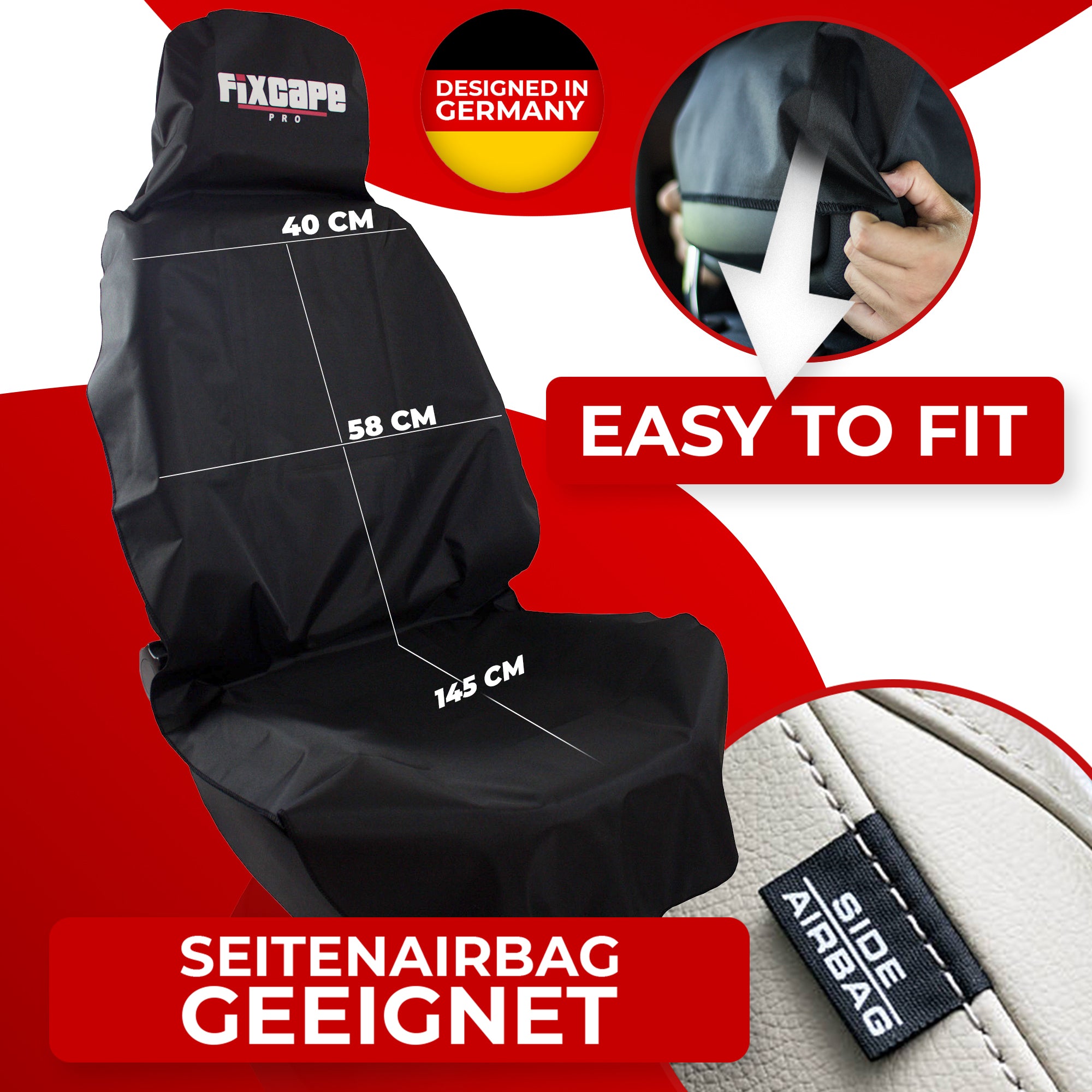 fixcape Pro Sitzschoner Auto aus beschichtetem Polyester Auto-Schonbezug universal