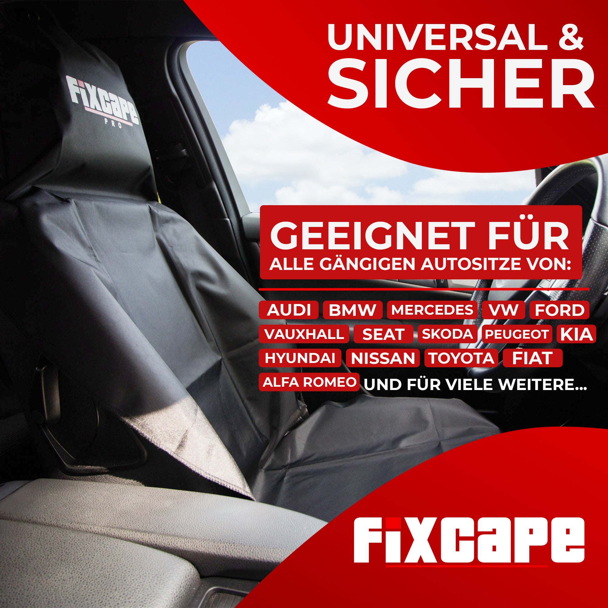 fixcape Pro Sitzschoner Auto aus beschichtetem Polyester Auto-Schonbezug universal